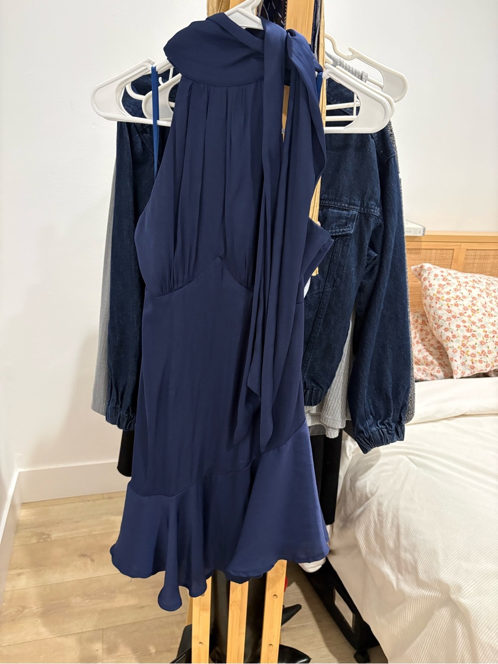 Selfie Leslie Navy A-Line Halter Skirt with Tie